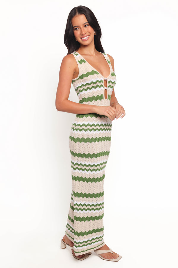 Hubert Midi Dress - Khaki Multi