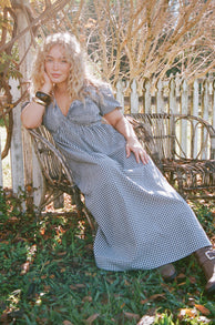 Ilyana Short Sleeve Maxi Dress - Navy Gingham