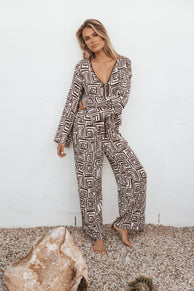 Imogen Top - Chocolate Brown Print