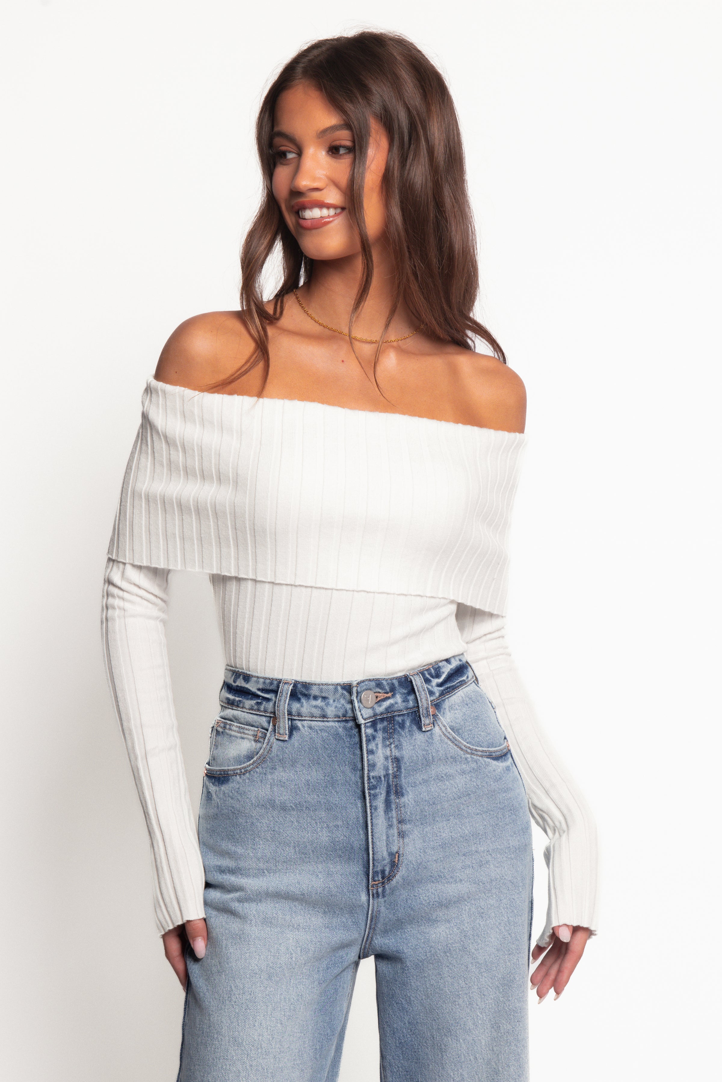 Inora Off Shoulder Knit Top - White