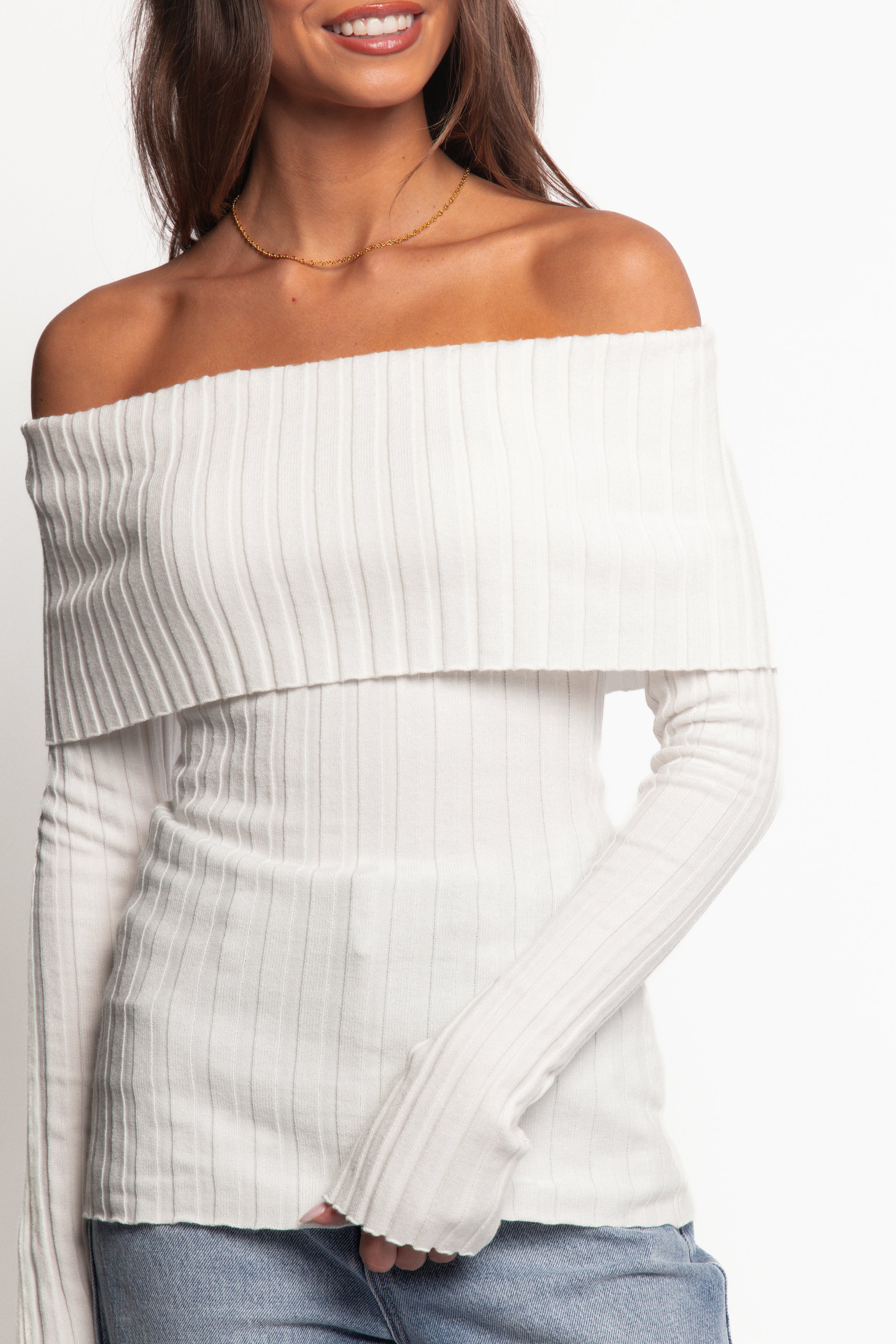 Inora Off Shoulder Knit Top - White