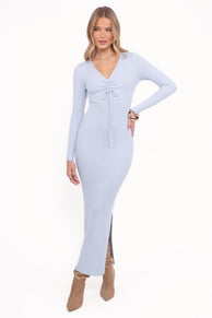 Irene Long Sleeve Midi Dress - Pale Blue