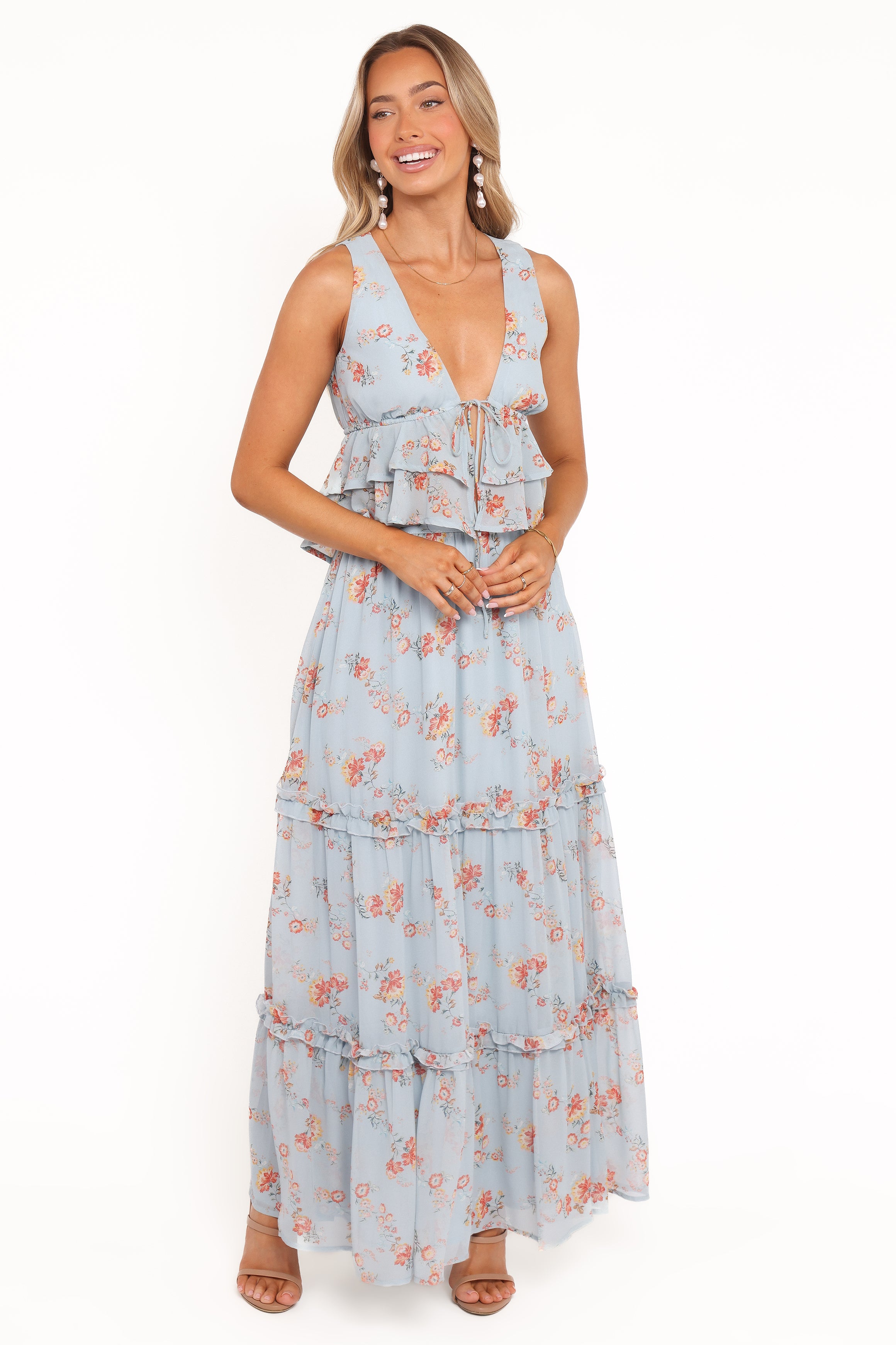 Isla Tiered Skirt Set - Blue Floral