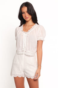 Isolde Lace Trim Top - White