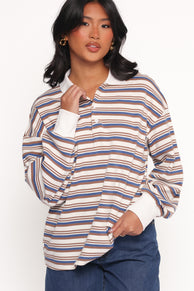 Jayden Striped Collar Knit Sweater - Brown Stripe