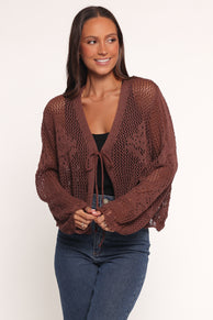 Jeniper Tie Front Flower Cardigan - Brown
