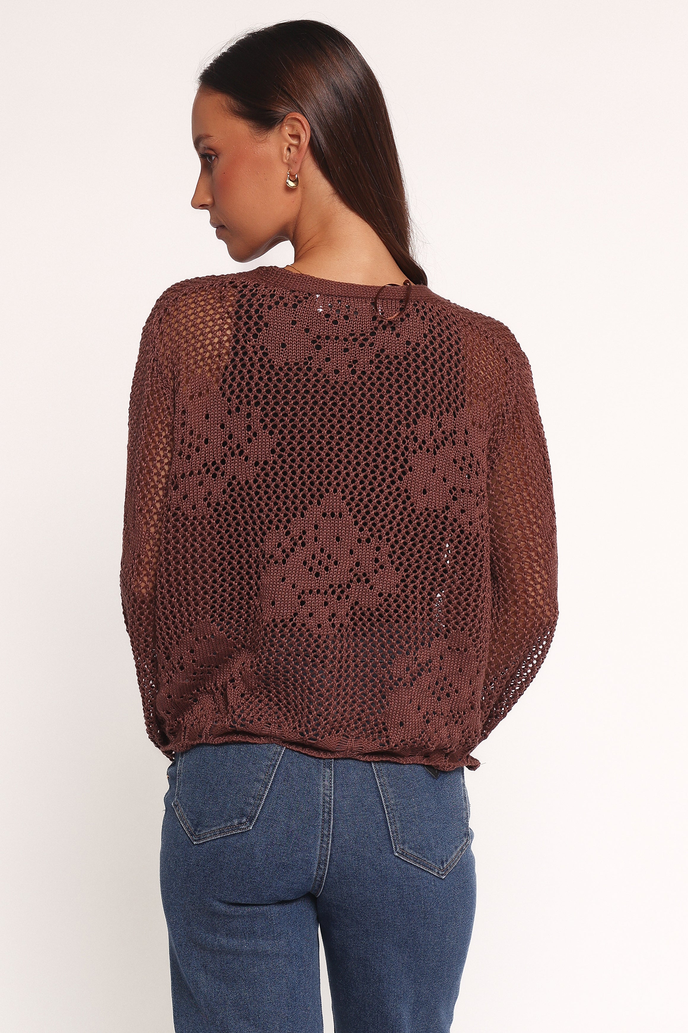 Jeniper Tie Front Flower Cardigan - Brown