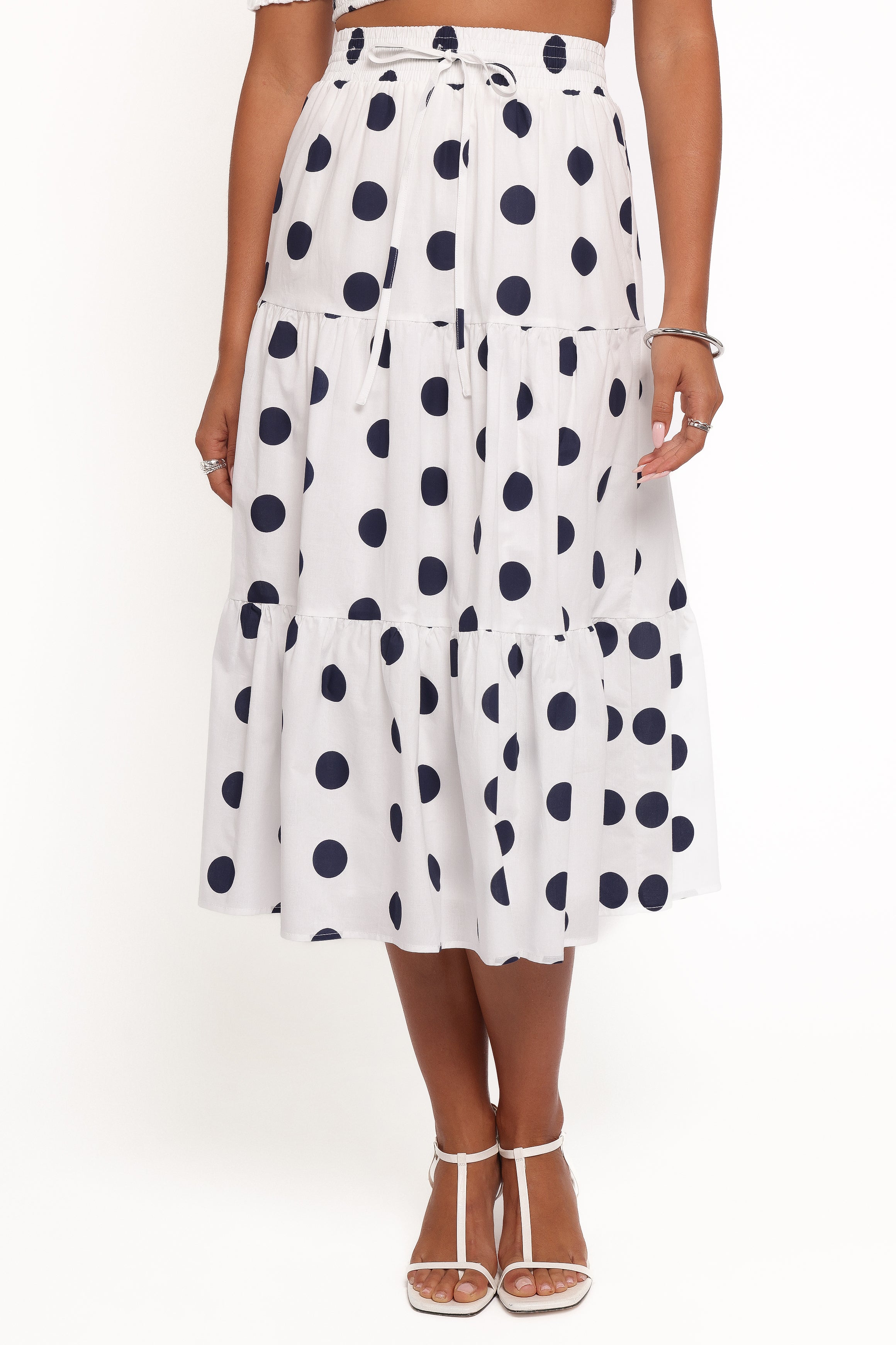Jenny Midi Skirt Set - Navy Polka Dot