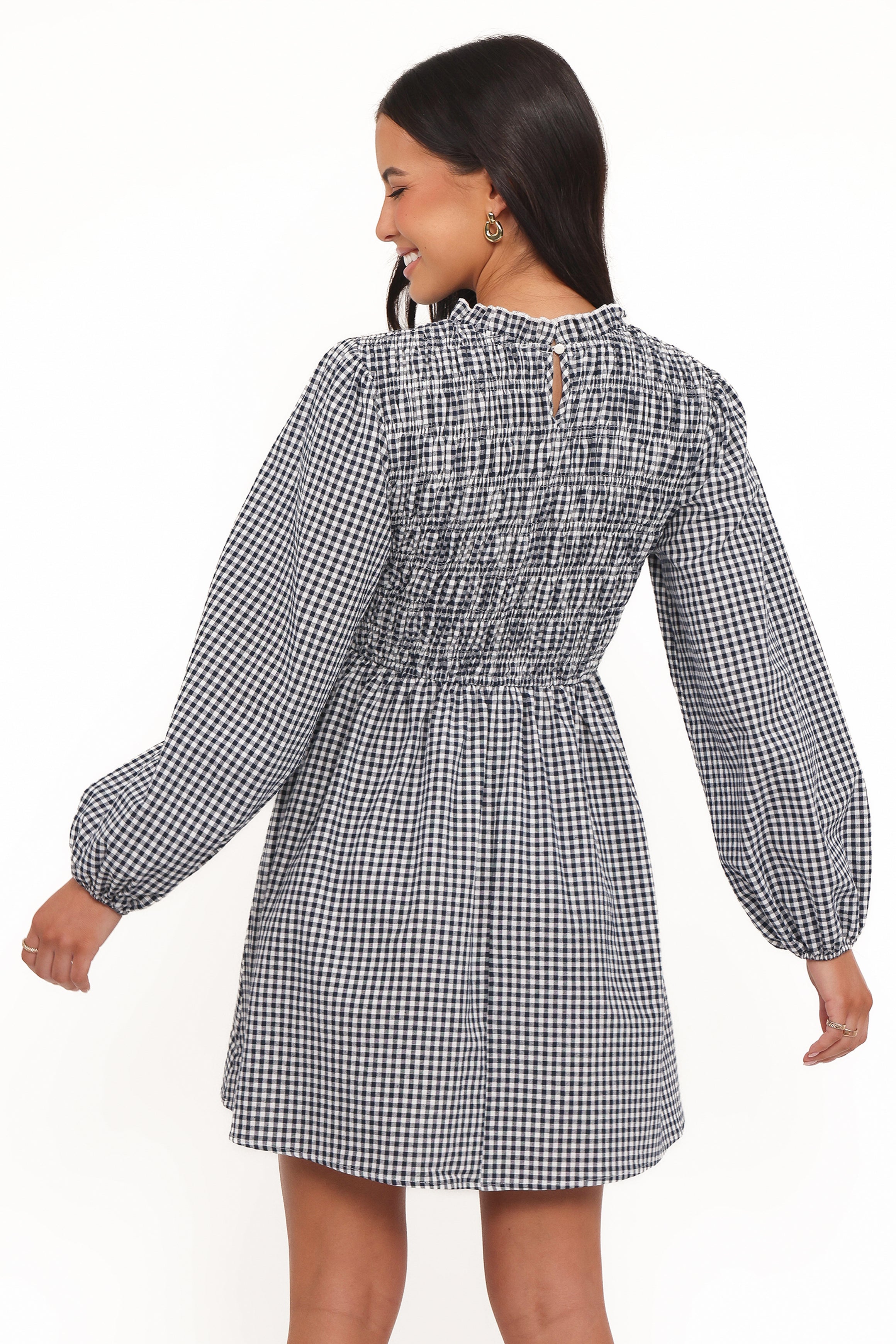 Jessen Long Sleeve Mini Dress - Navy Gingham