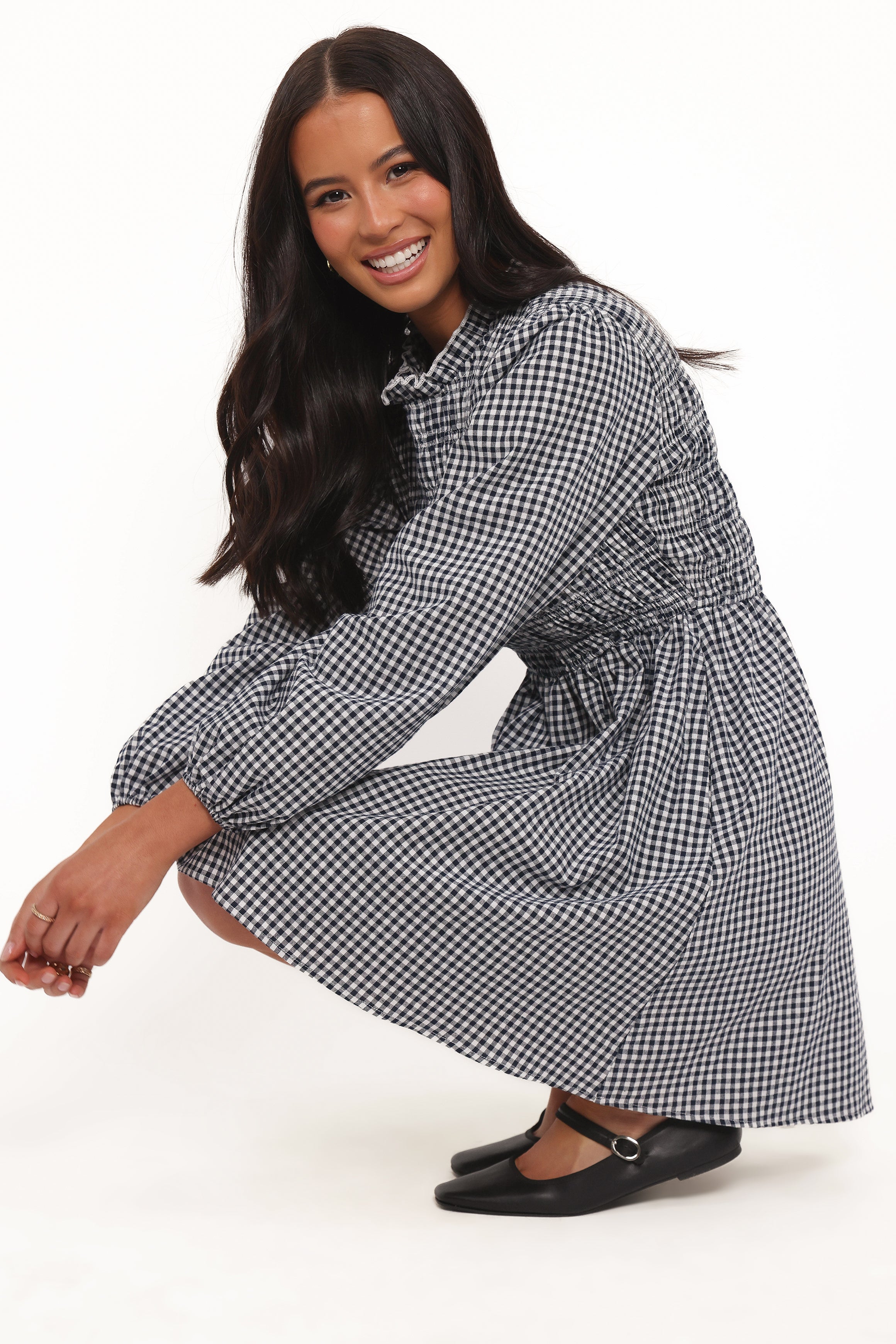 Jessen Long Sleeve Mini Dress - Navy Gingham