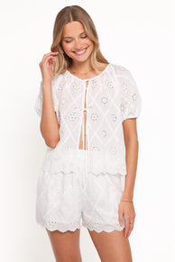 Bonnie Short Sleeve Top - White Texture