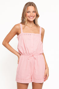 Joanina Lace Trim Playsuit - Coral