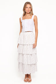 Jorath Tiered Maxi Skirt - White Floral