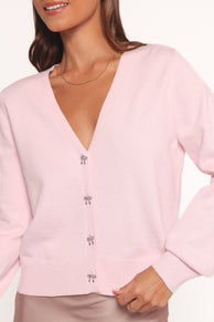 Josey Bow Button Cardigan - Light Pink