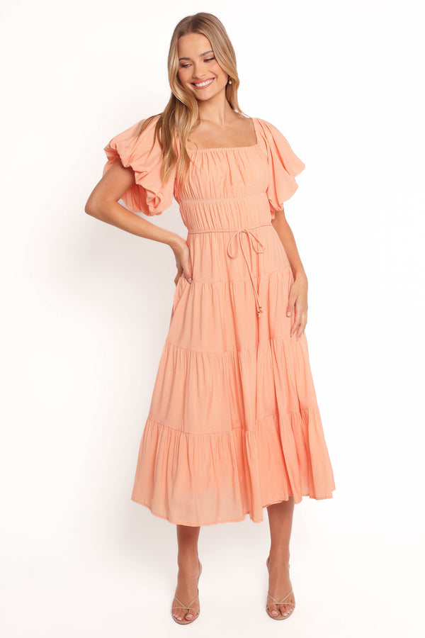 Julie Off Shoulder Midi Dress - Peach