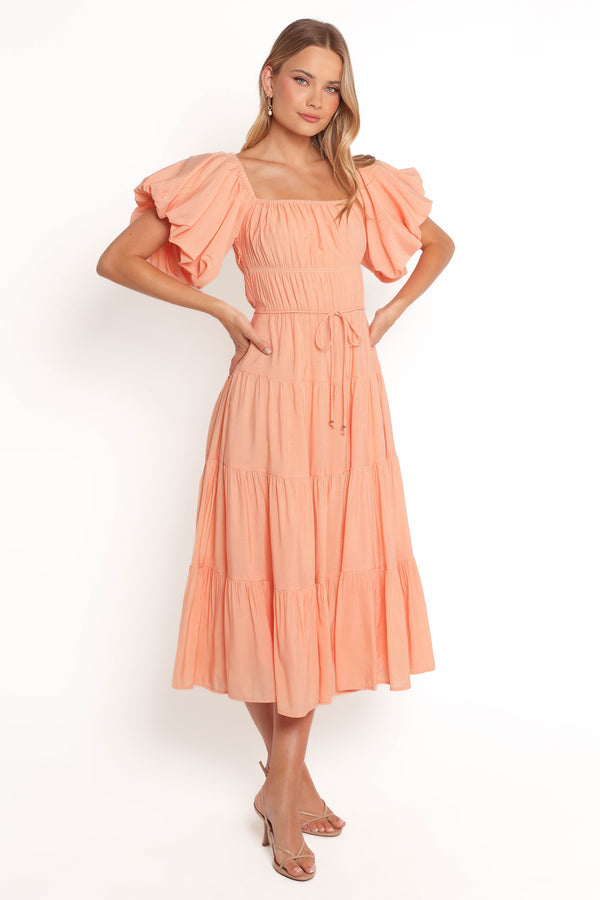 Julie Off Shoulder Midi Dress - Peach