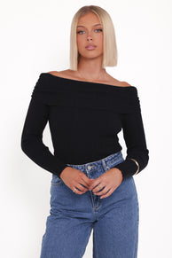 Junia Tie Back Knit Top - Black