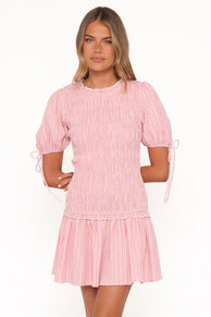 Kaelyn Gather Mini Dress - Pink Stripe