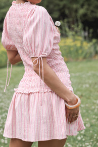Kaelyn Gather Mini Dress - Pink Stripe