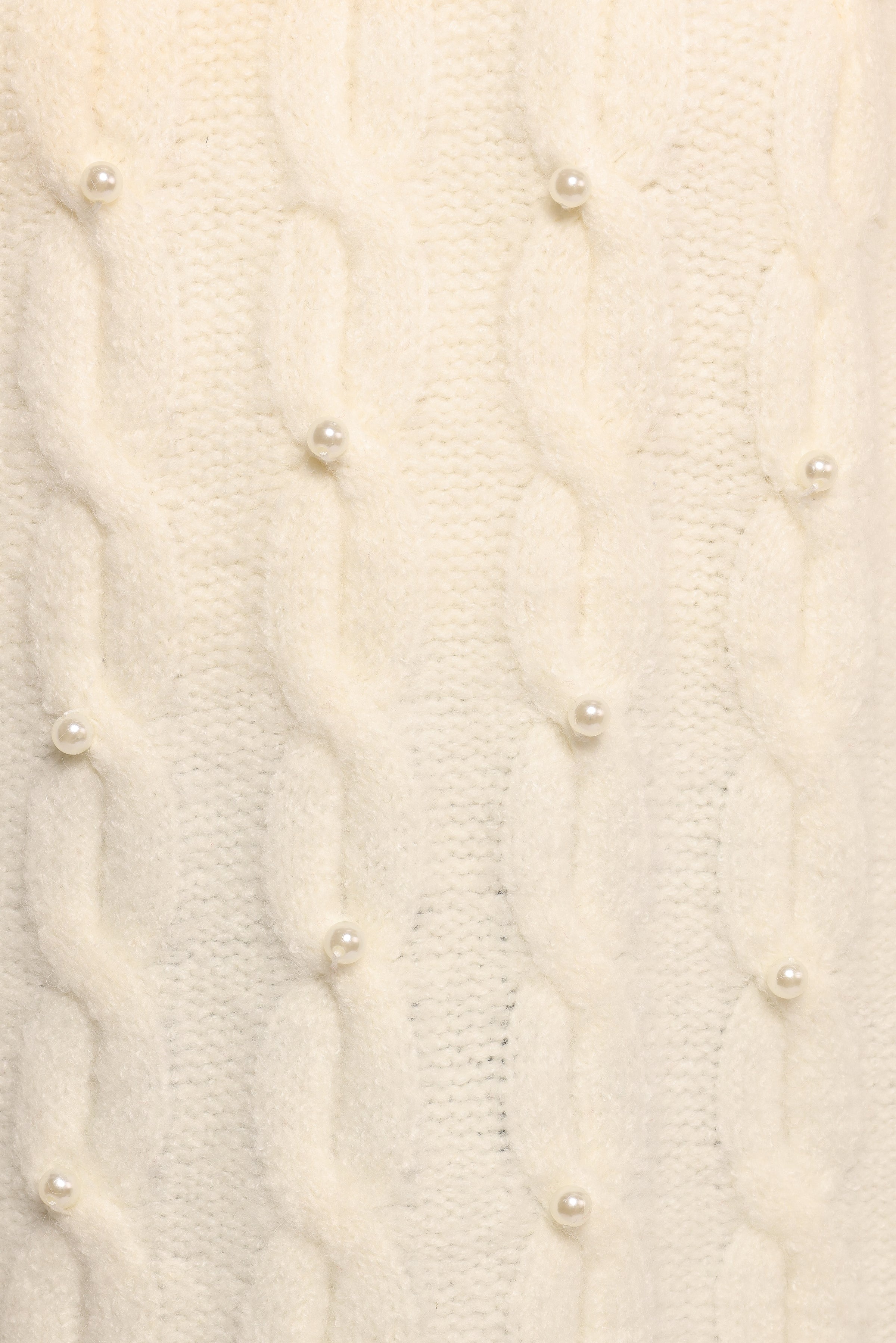 Kalai Cable Knit Pearl Detail Knit Sweater - Cream