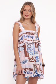 Katara Mini Dress - Blue Brown Abstract