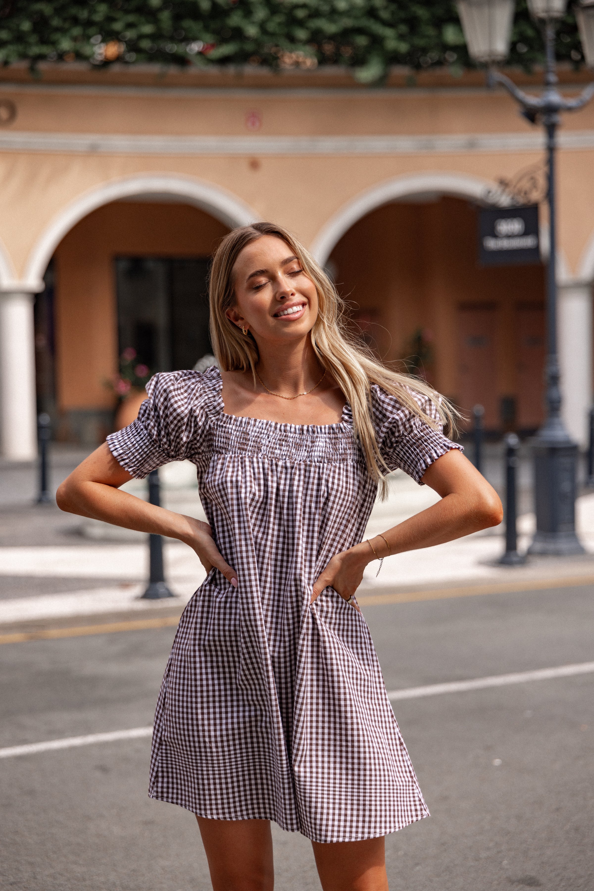 Kennedy Smock Mini Dress - Chocolate Gingham