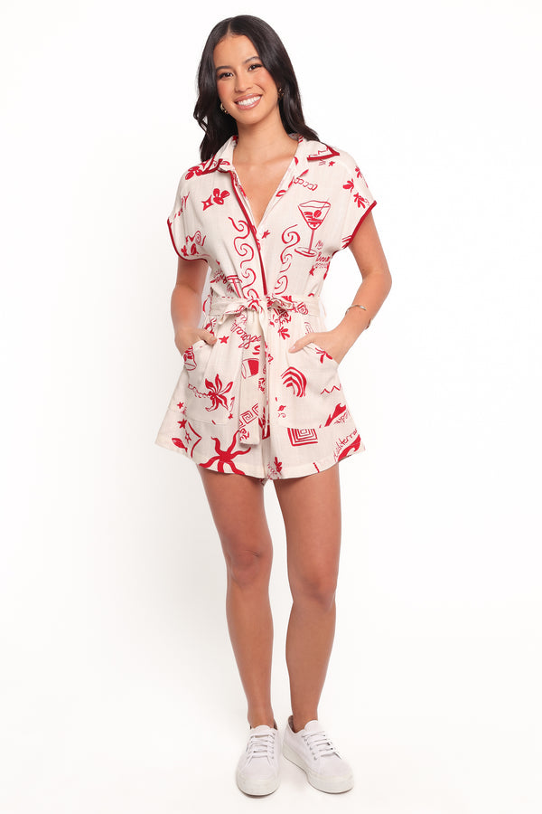 Kensie Tie Waist Playsuit - Red