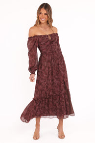 Keziah Long Sleeve Maxi Dress - Burgundy Paisley