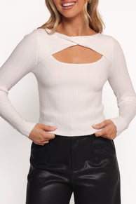 Asher Twist Neck Knitted Top - White