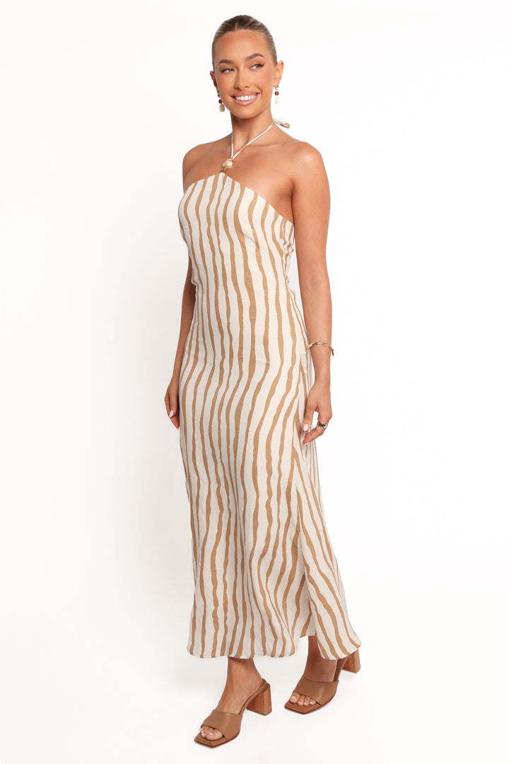 Collective Dress - Kim Halter Maxi Dress - Tan Stripe sixth image