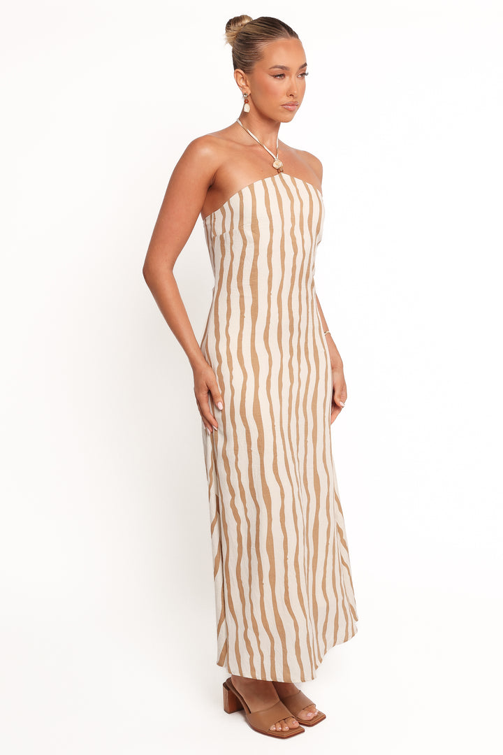 Collective Dress - Kim Halter Maxi Dress - Tan Stripe fourth image