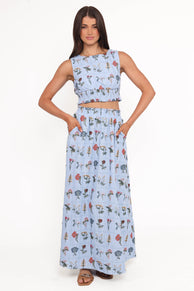 Kimora Embroidered Maxi Skirt - Blue Floral