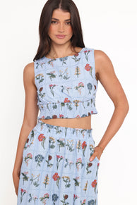 Kimora Embroidered Top - Blue Floral