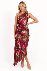 Kleo One Shoulder Maxi Dress - Burgundy Floral