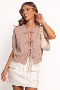 Koskie Tie Knit Top - Taupe