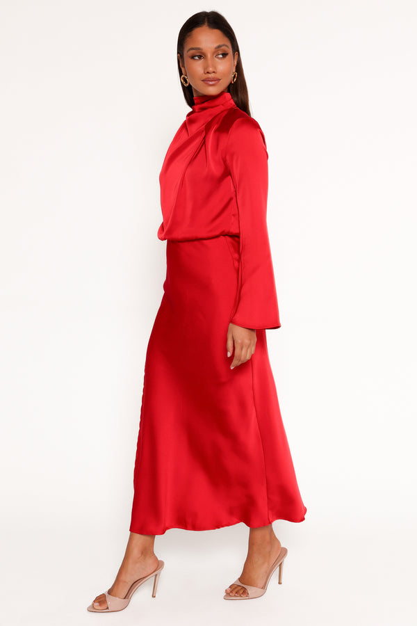 Kristyn Long Sleeve Midi Dress - Red