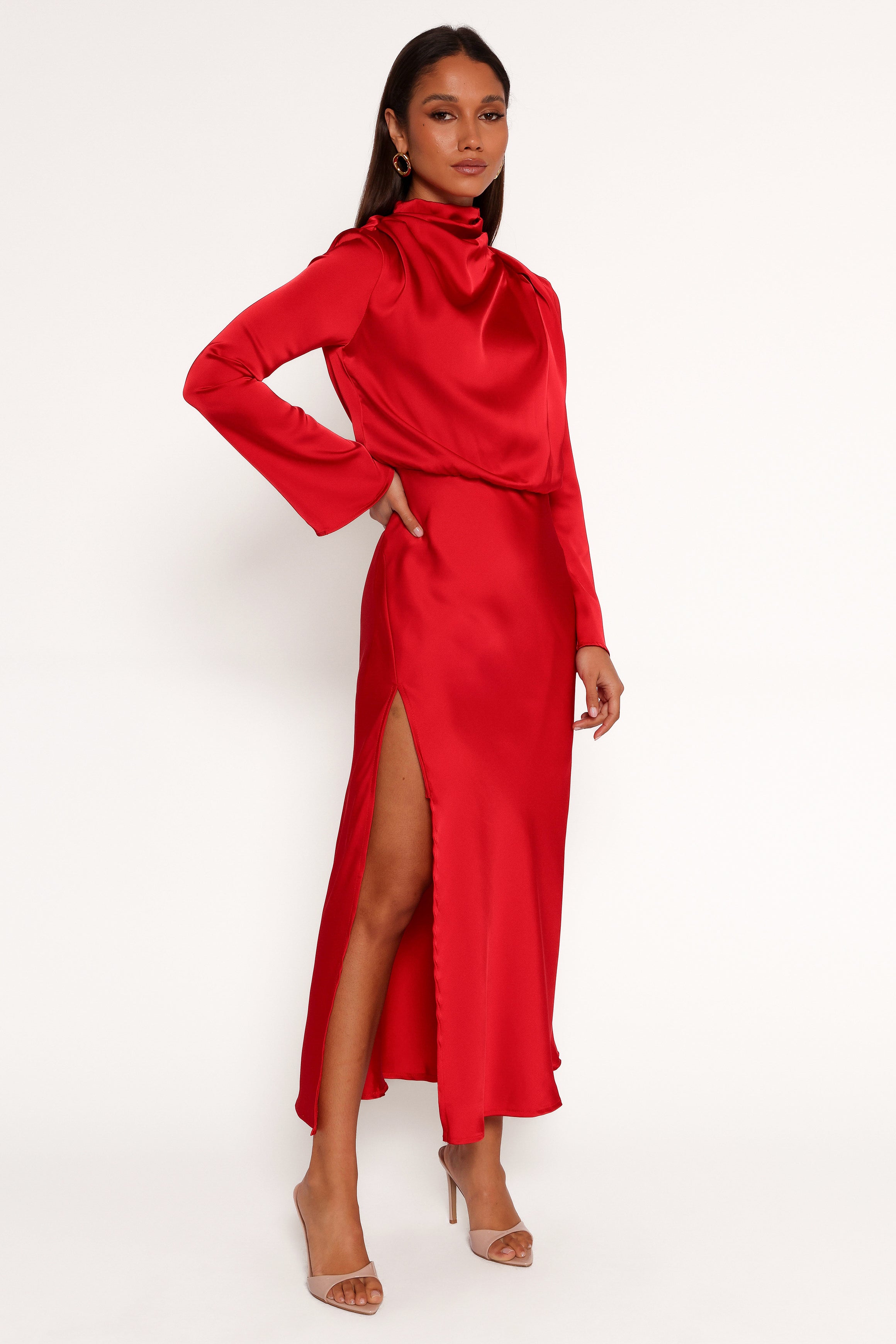 Long sleeve midi dress red best sale