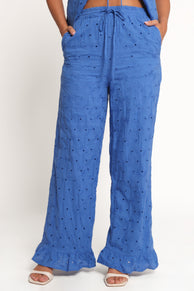 Katya Embroidered Pants - Cobalt