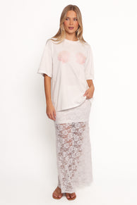 Laken Sheer Lace Maxi Skirt - White