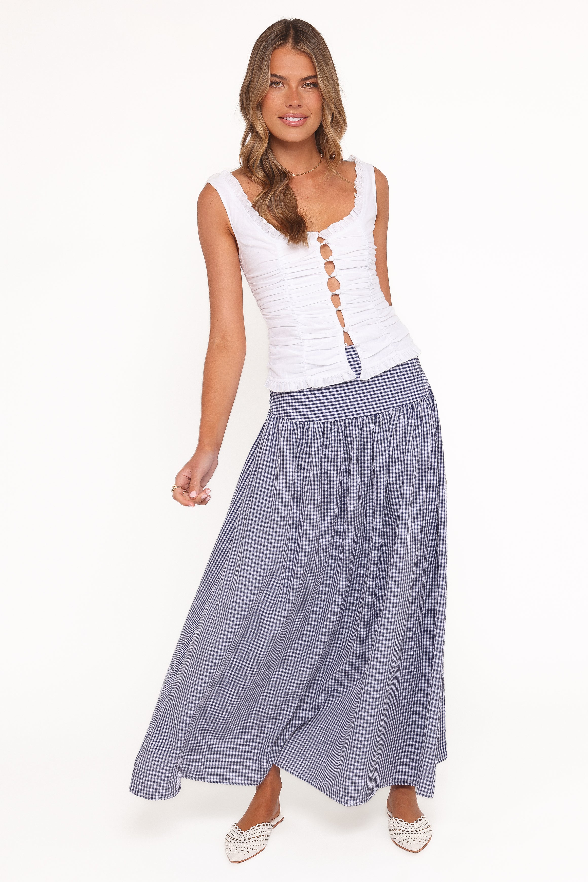 Laurita Maxi Skirt - Navy Gingham