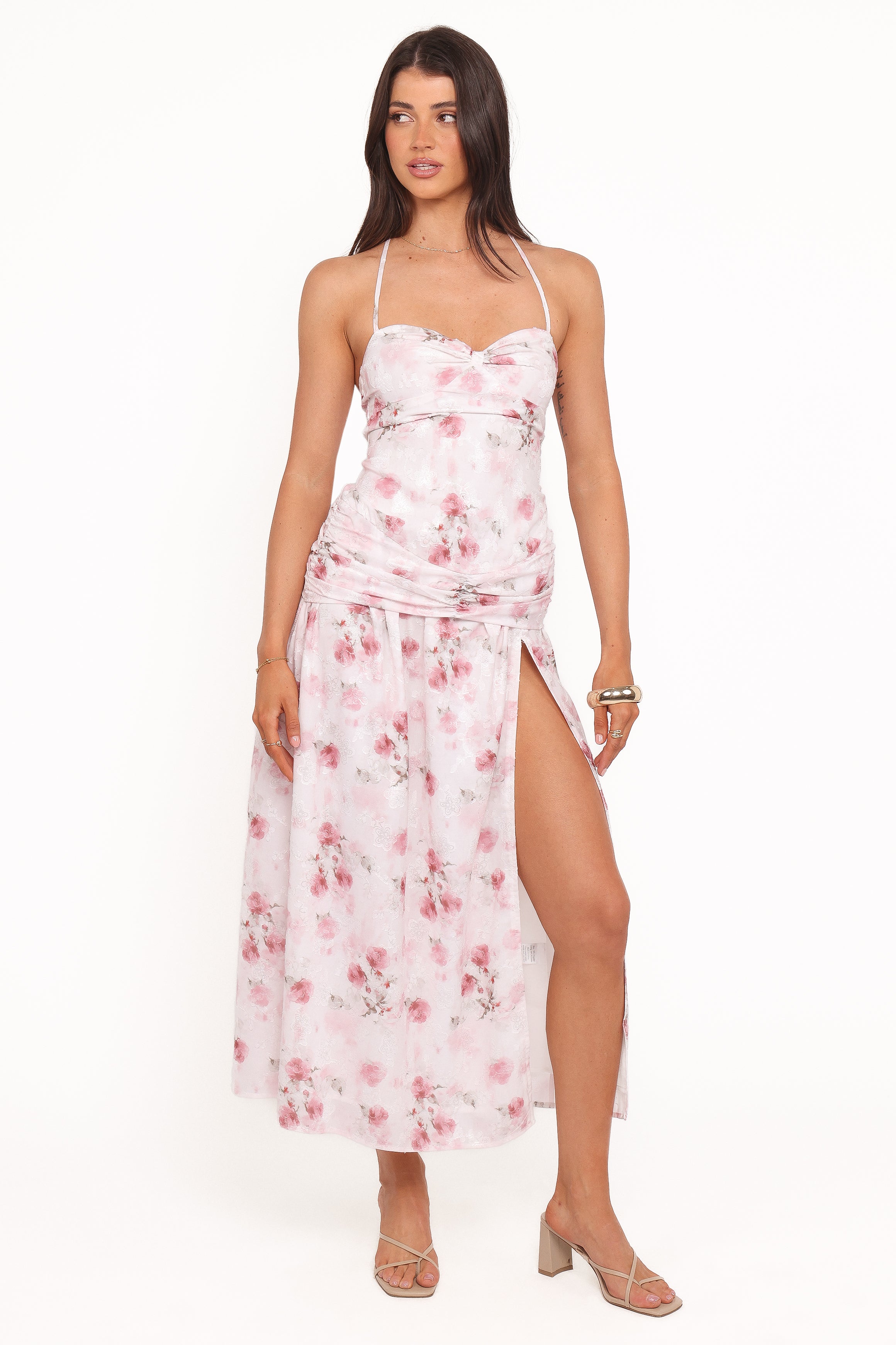 Lelia Halterneck Midi Dress - Pink Floral