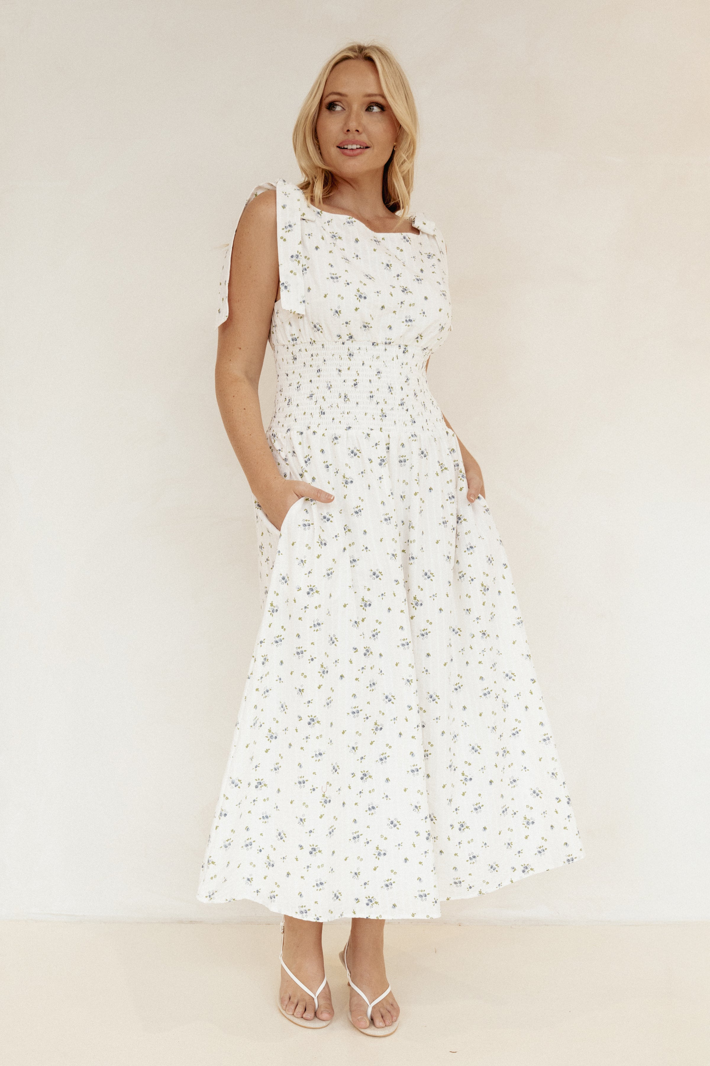 Leticia Midi Dress - Blue Ditsy Floral