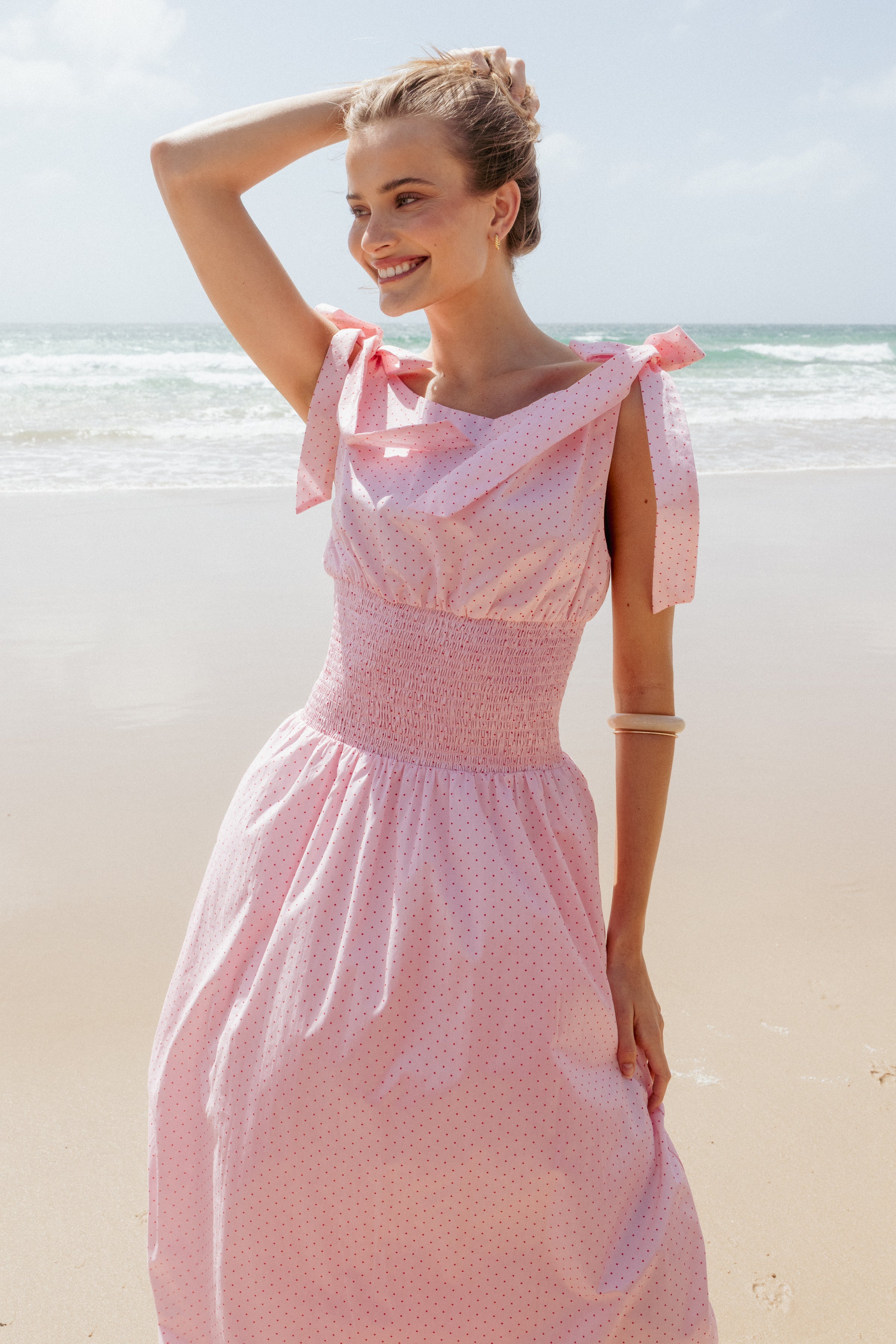 Leticia Midi Dress - Pink Polka Dot
