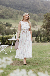 Levin Midi Dress - White Floral