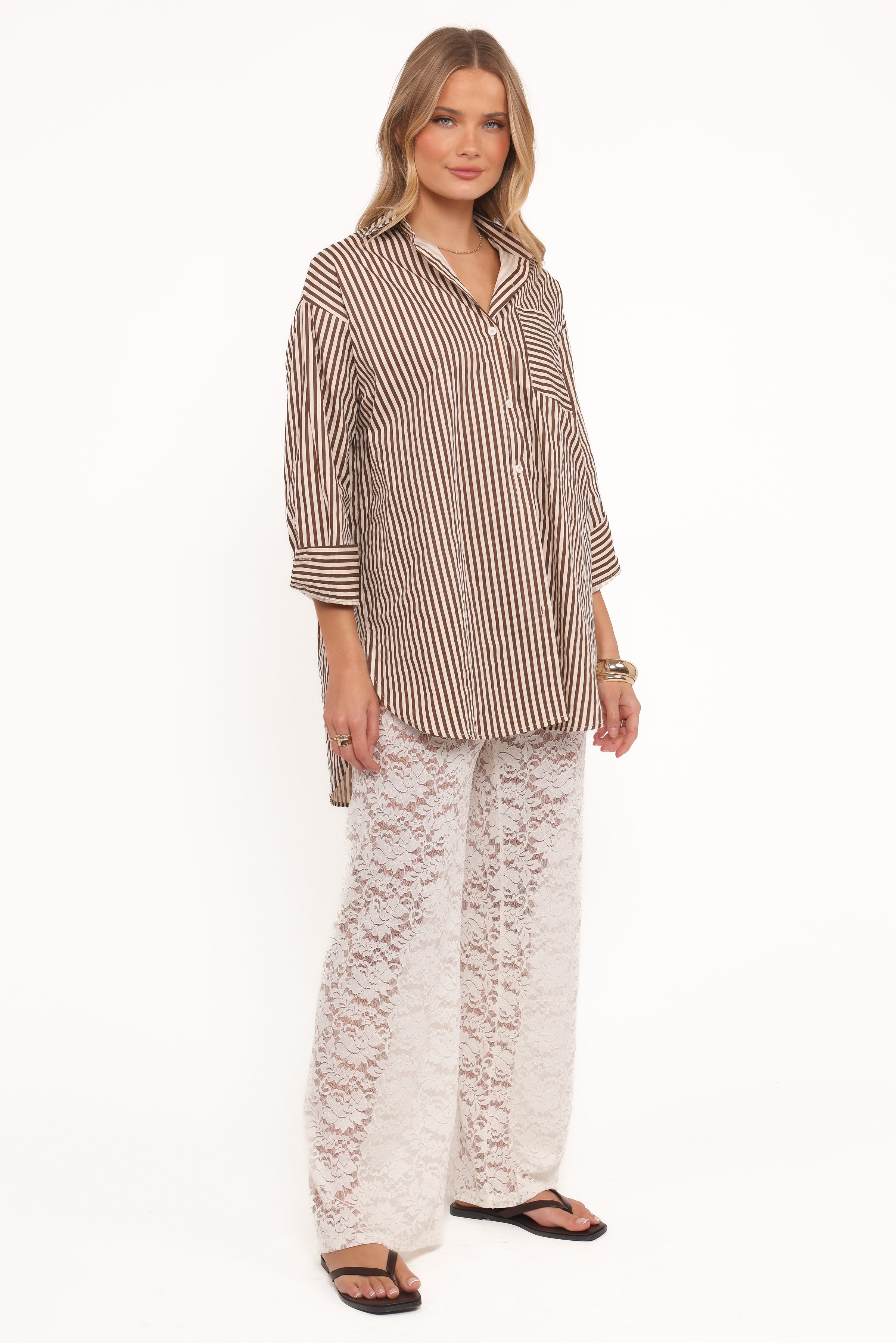 Lindy Lace Pant Set - Brown Cream