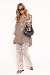 Lindy Lace Pant Set - Brown Cream
