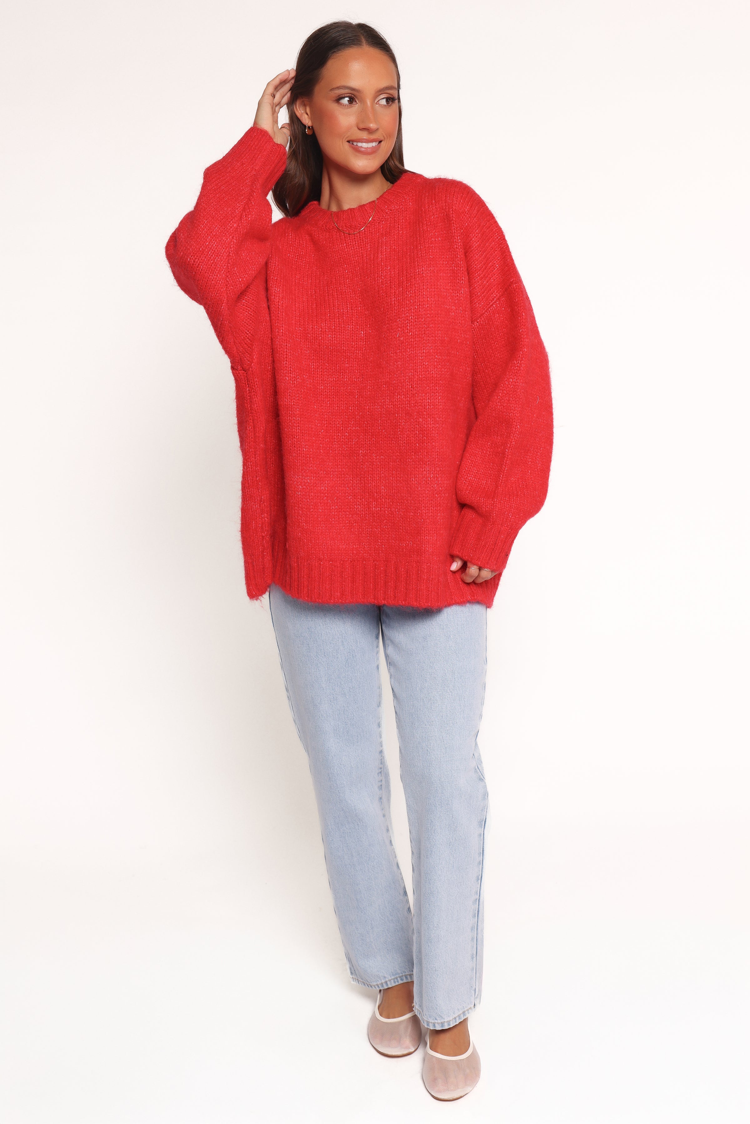 Lloyd Oversized Crew Knit Sweater - Red