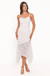 Lorde Midi Dress - White Lace Sequin