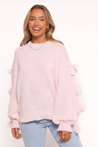 Lover Tie Sleeve Knit Sweater - Pink