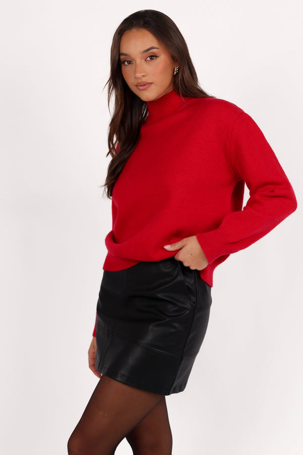 Luda Mockneck Knit Sweater - Red